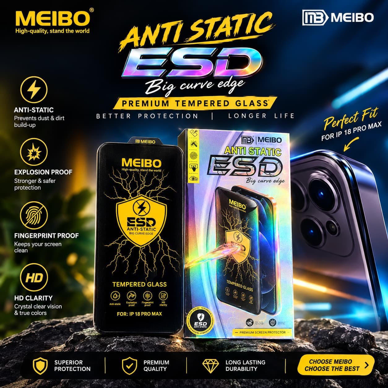 MEIBO Anti-Static ESD Big Curve Edge Premium Tempered Glass image 2